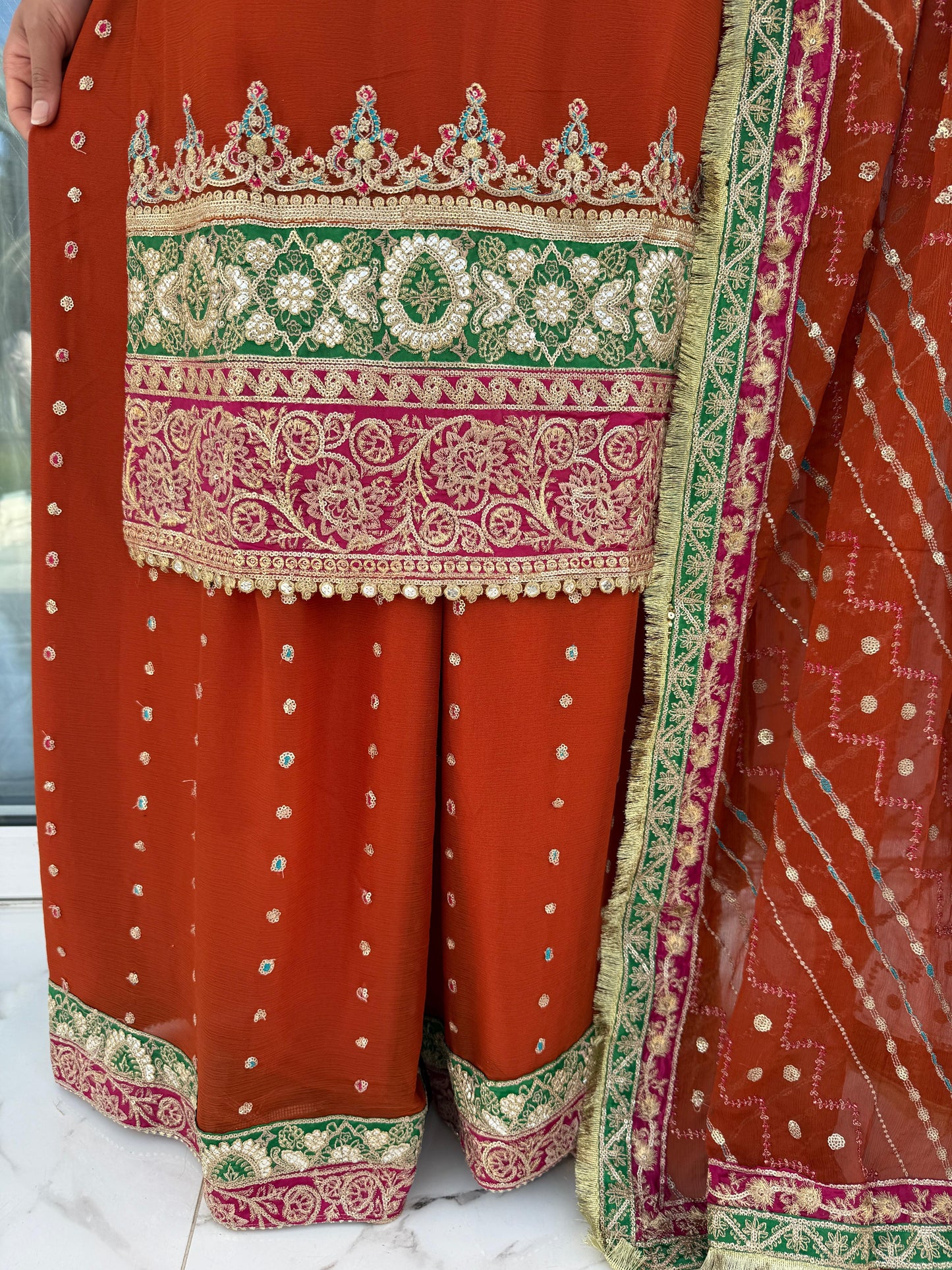 MASTANI - Embroidered chiffon outfit with sharara