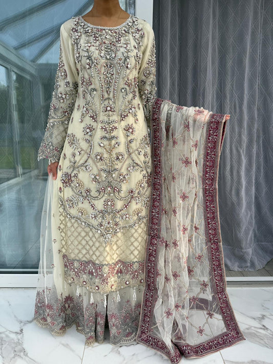SAMAYA - Heavy embroidered net kameez with Sharara
