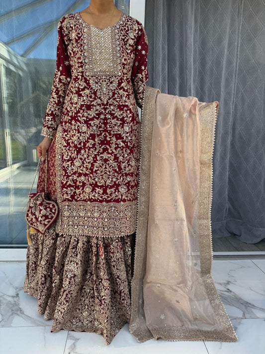 SANAYA - Luxury chiffon kameez with brocade lengha