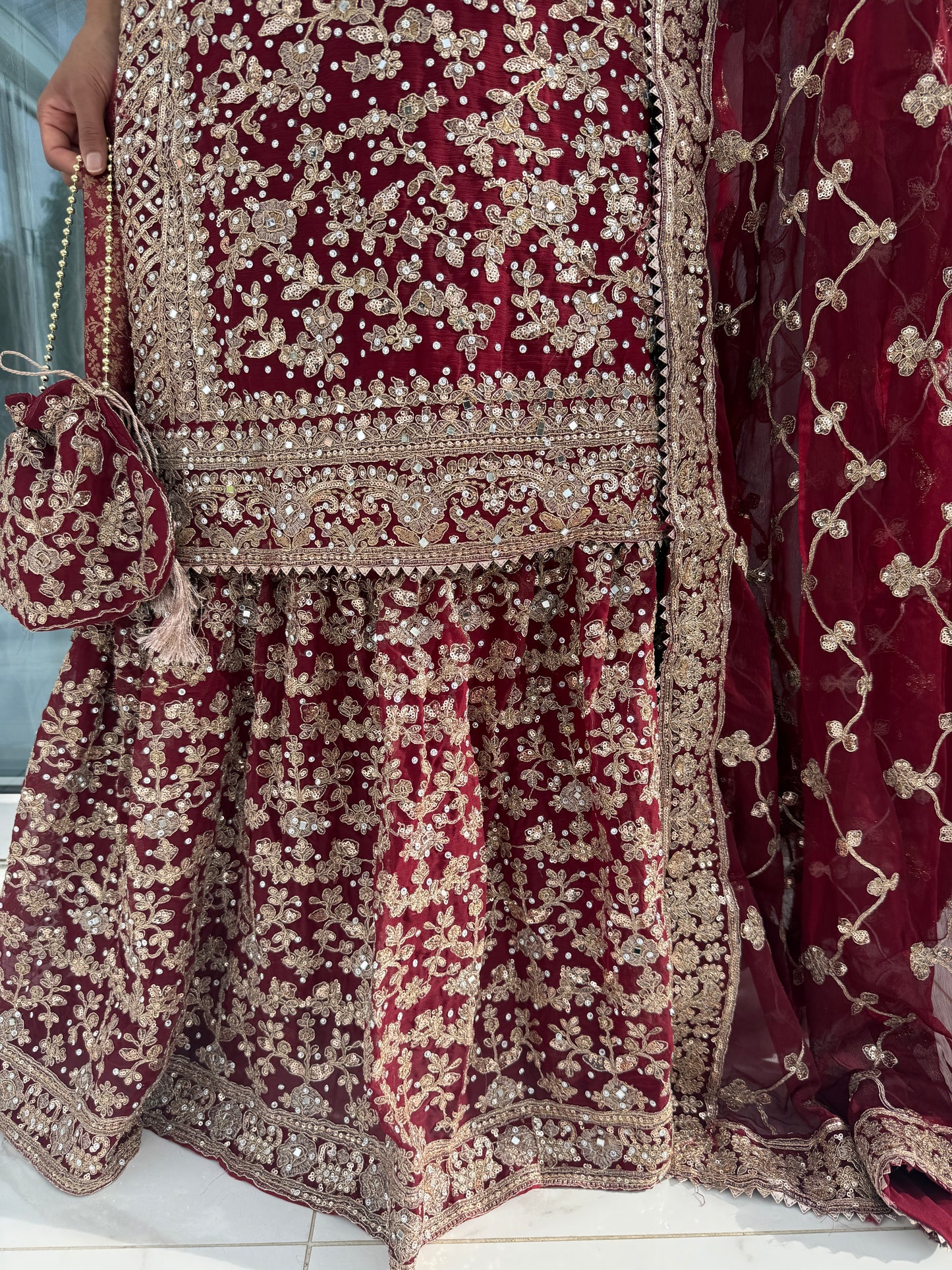 ALISHA - Luxury chiffon kameez with brocade lengha