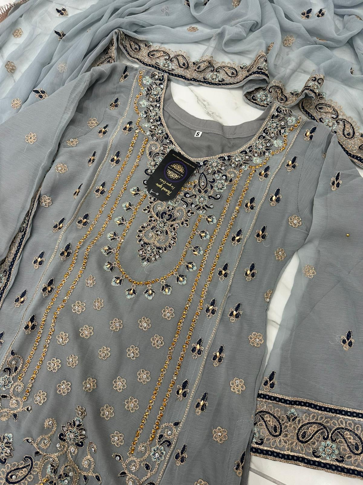 3 piece embroidered chiffon outfit