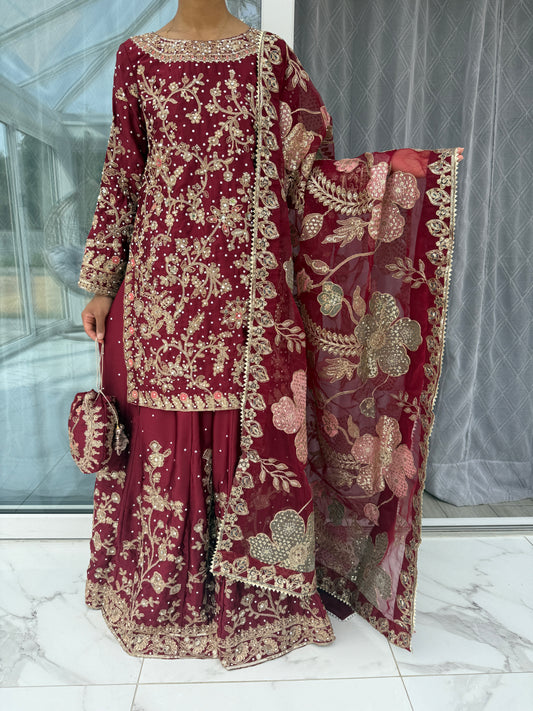 KHAANI - Luxury embroidered silk kameez with sharara