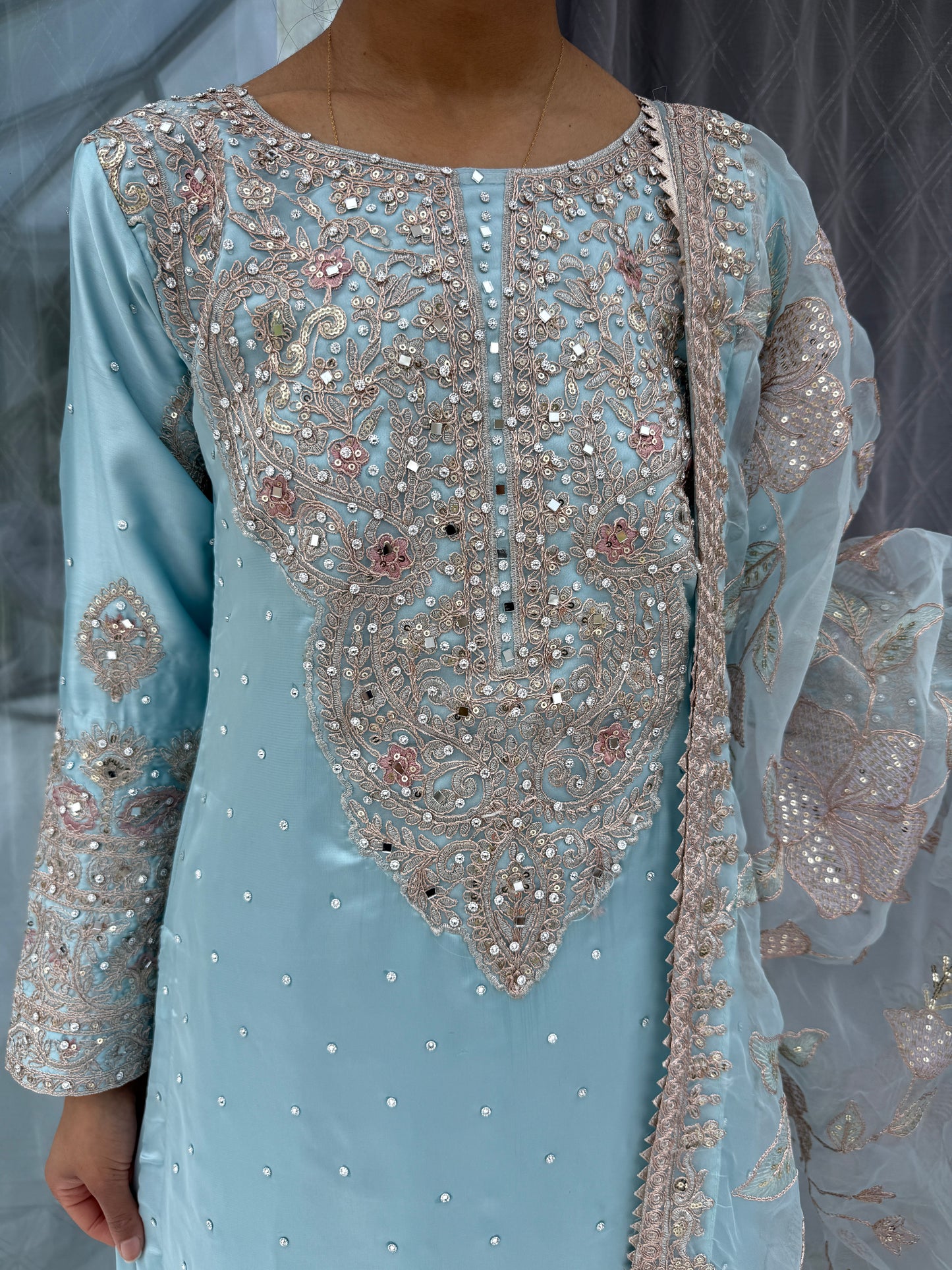 KAINAT - Embroidered silk kameez with plazo