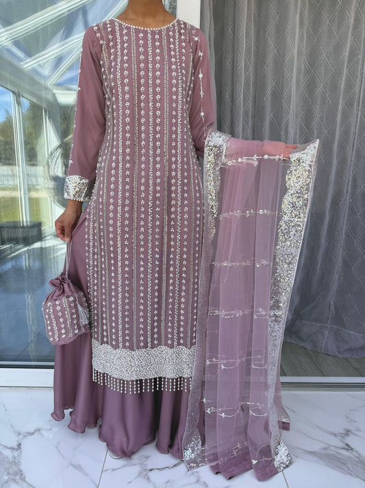 DANIA - Embellished net kameez with Sharara