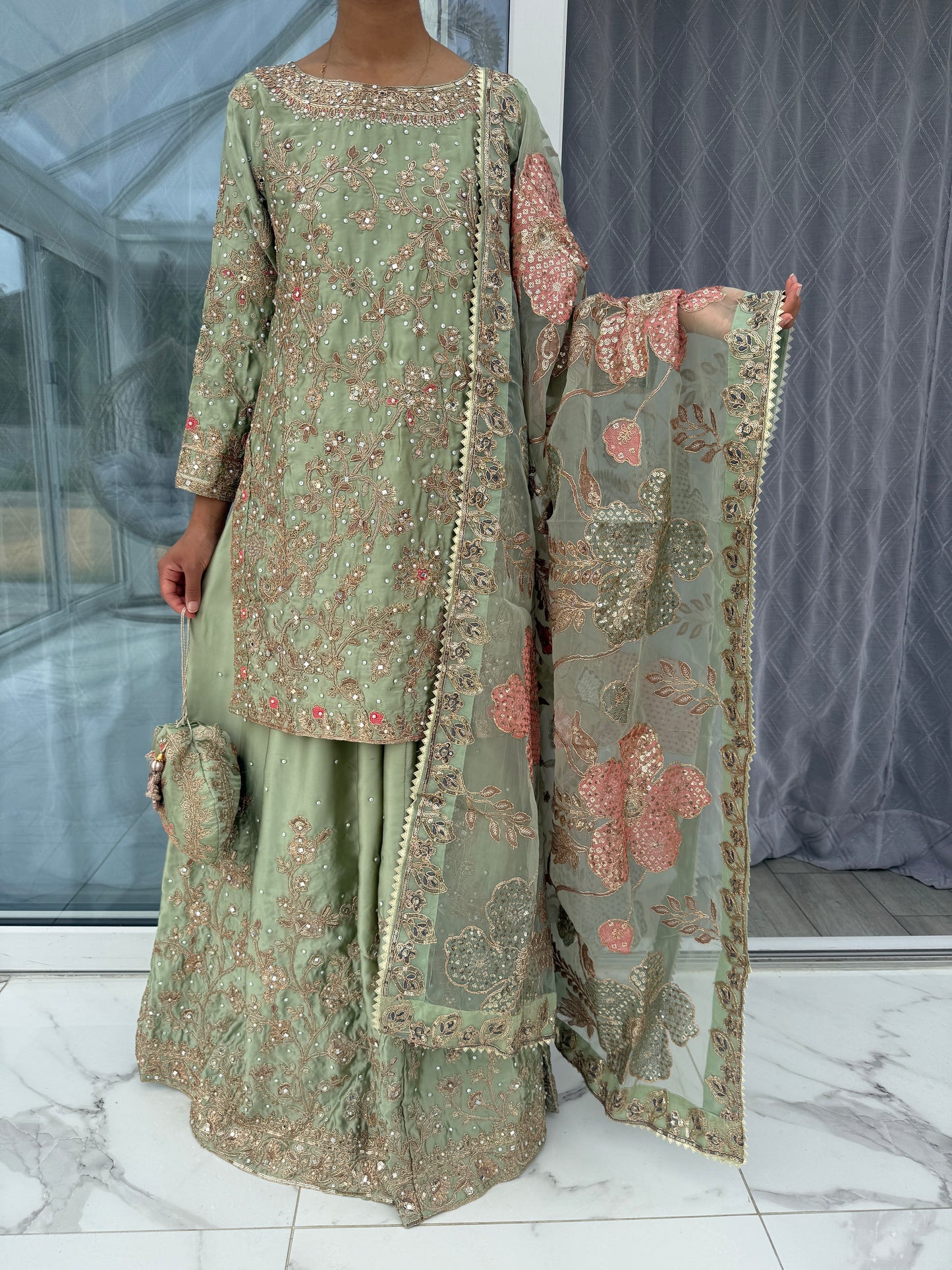 KHAANI - Luxury embroidered silk kameez with sharara