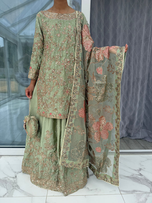 KHAANI - Luxury embroidered silk kameez with sharara
