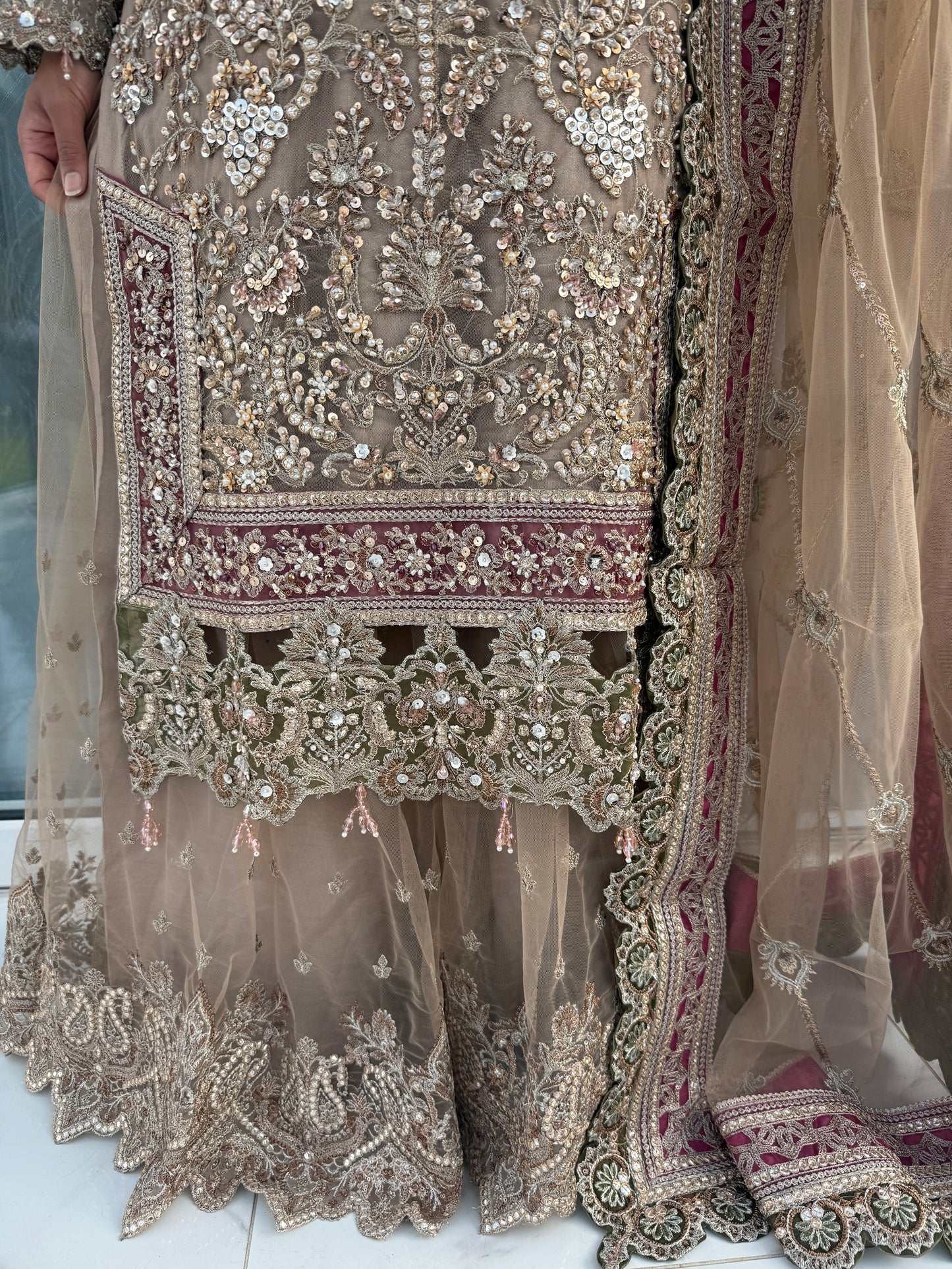 ZAINA - Handwork embellished net kameez with sharara