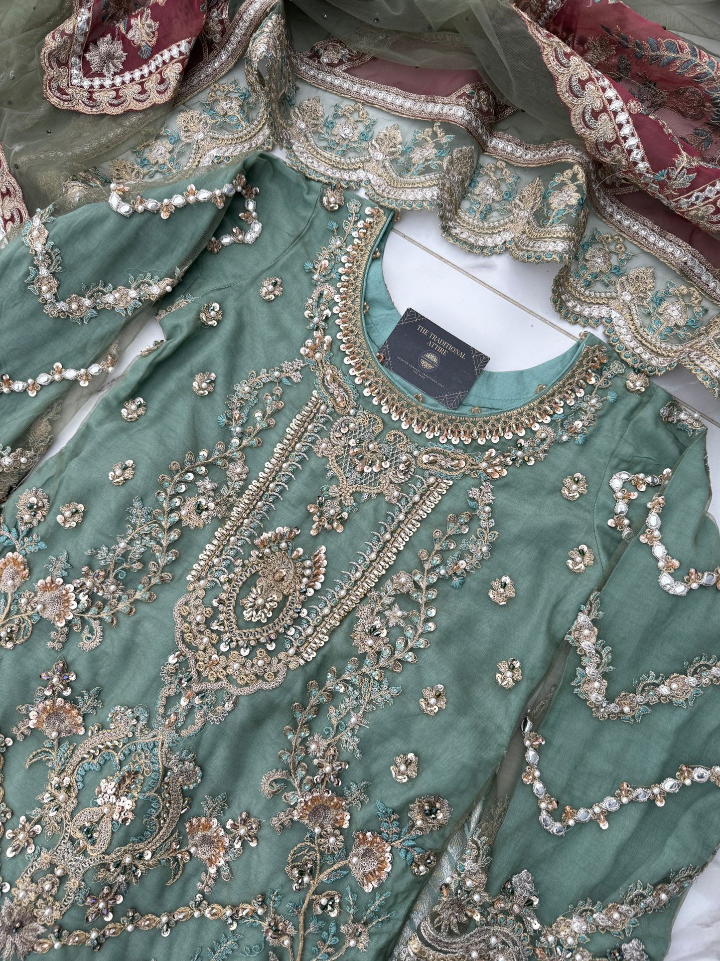NAAIRA - Embroidered Imrozia net kameez with gharara