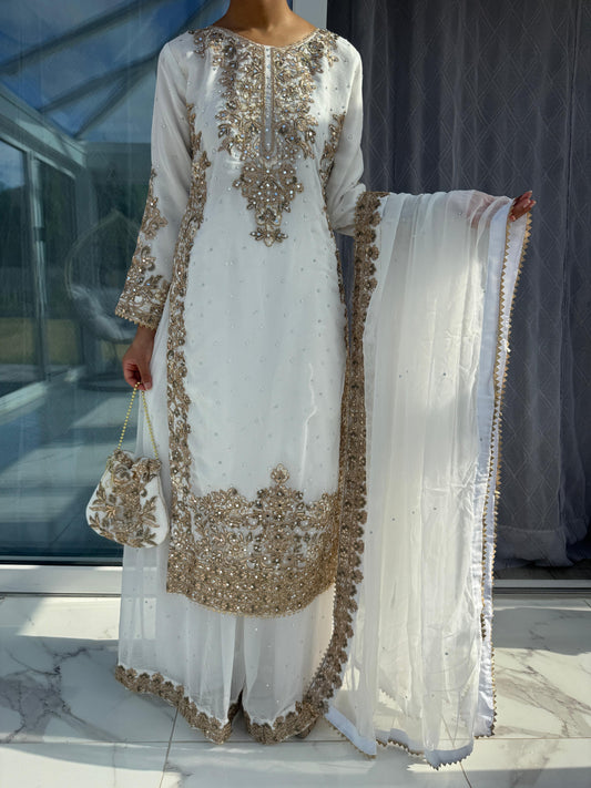 JANAAN - Embroidered chiffon kameez outfit with Sharara