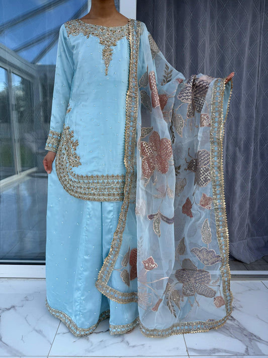 KAIRA - Embroidered silk kameez with Sharara