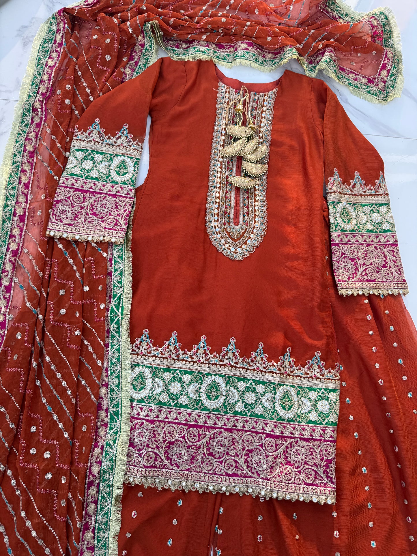 MASTANI - Embroidered chiffon outfit with sharara