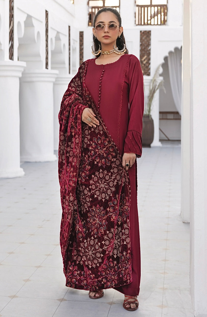 JAAN B - SIMRANS DHANAK WITH EMBROIDERED VELVET SHAWL COLLECTION