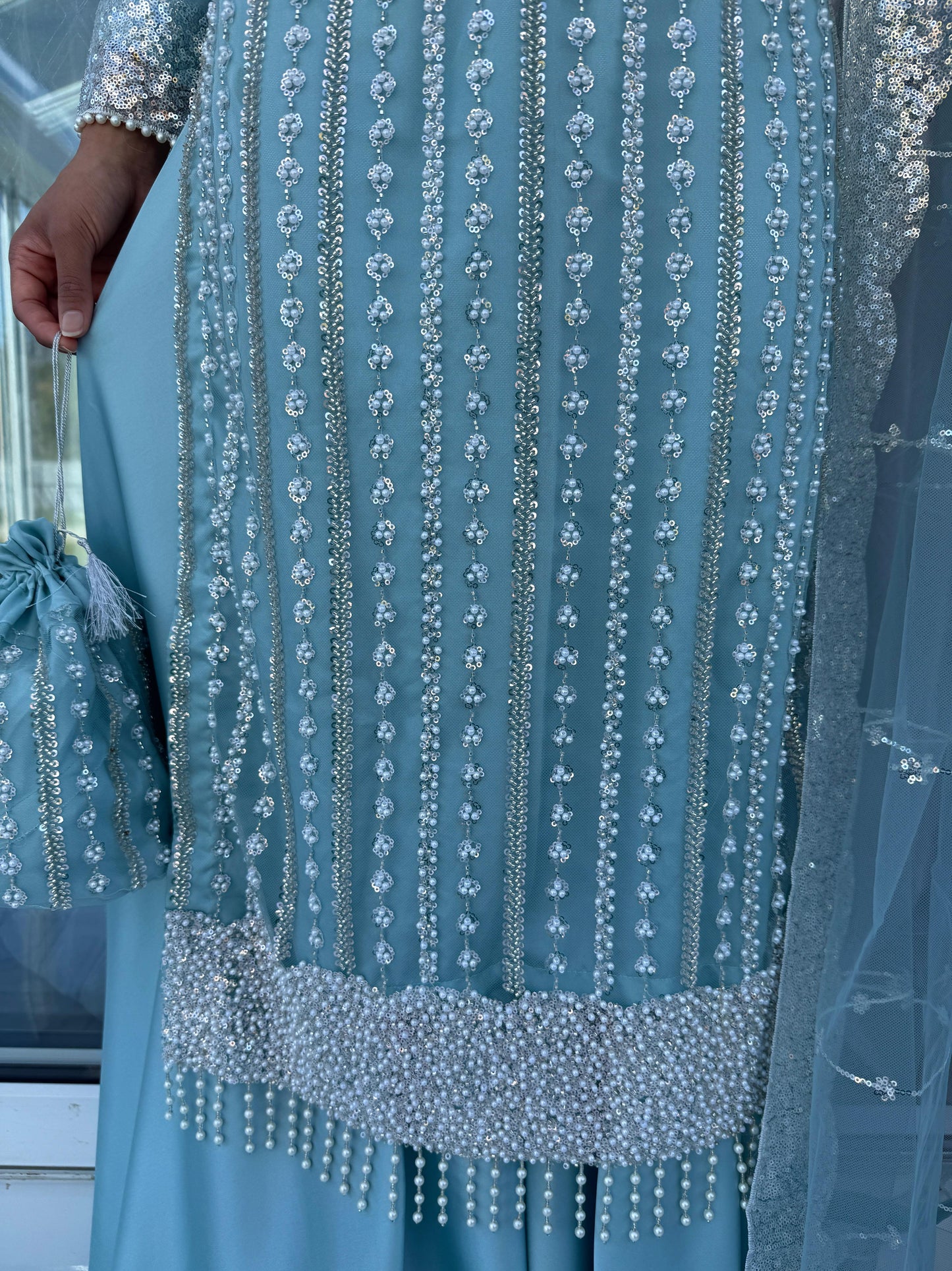 DANIA - Embellished net kameez with Sharara