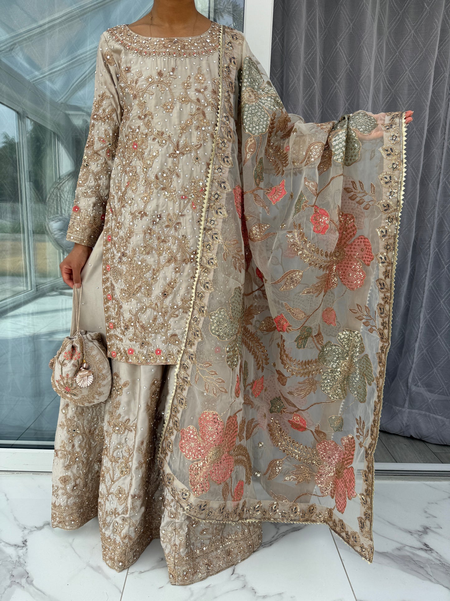 KHAANI - Luxury embroidered silk kameez with sharara
