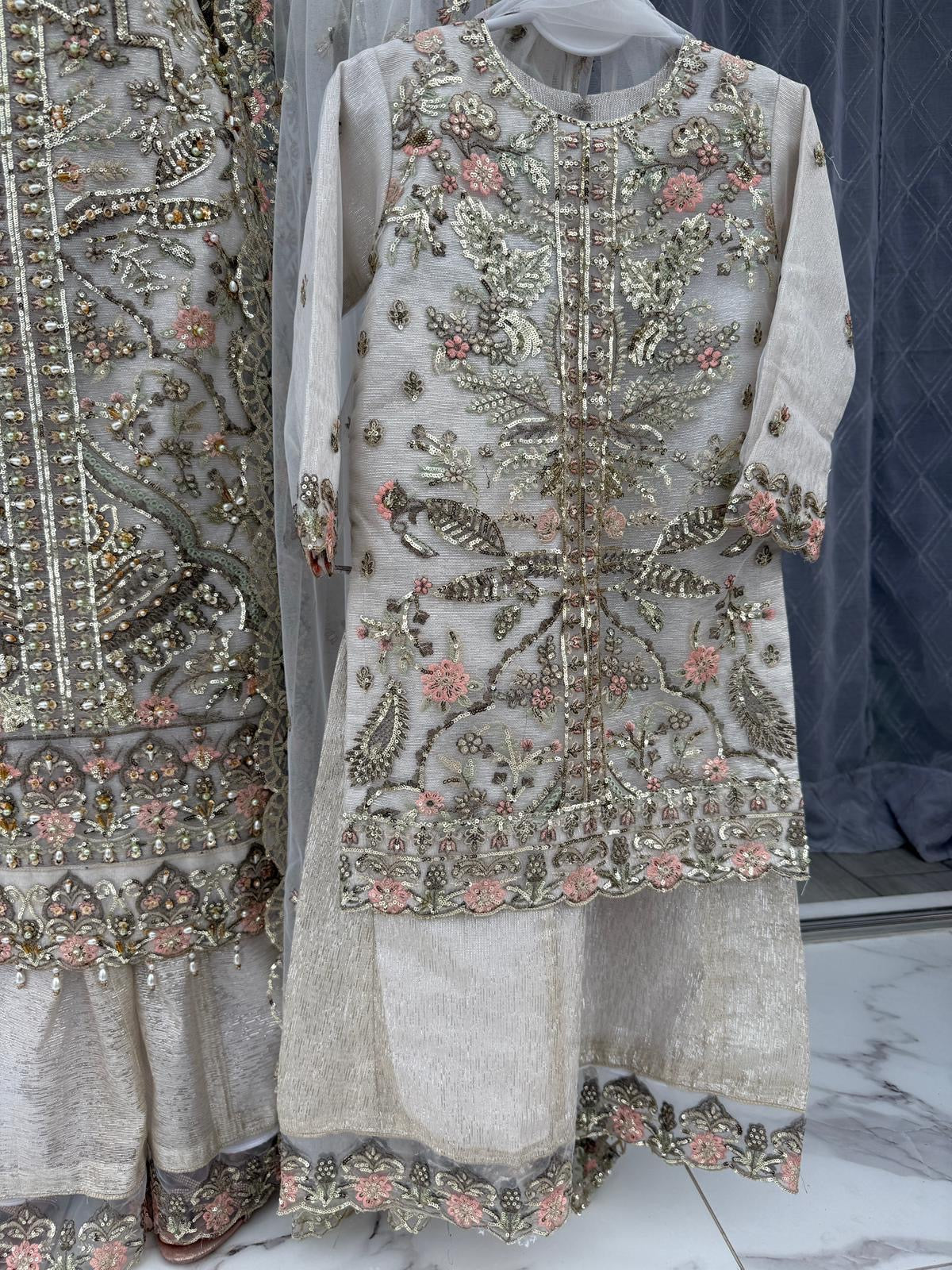 ALAIRA WHITE - Handwork embellished net outfit with Sharara