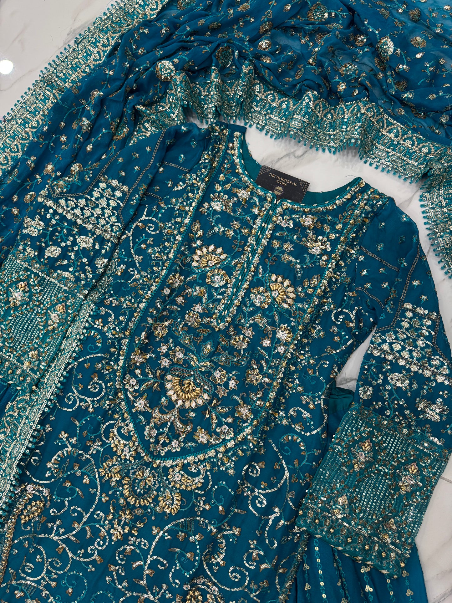 RAHAT - Embroidered chiffon kameez with chiffon sharara and dupatta