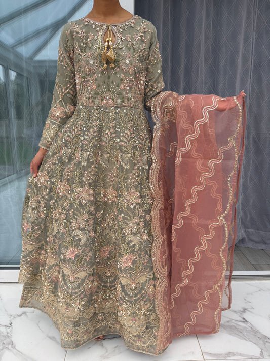 AYNOOR - Embroidered organza double layered maxi dress