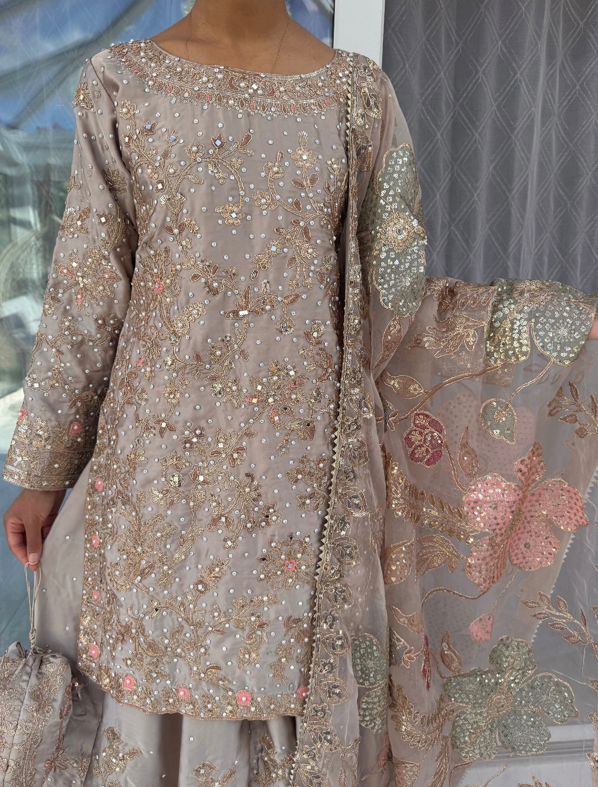KHAANI - Embroidered luxury silk kameez with Sharara