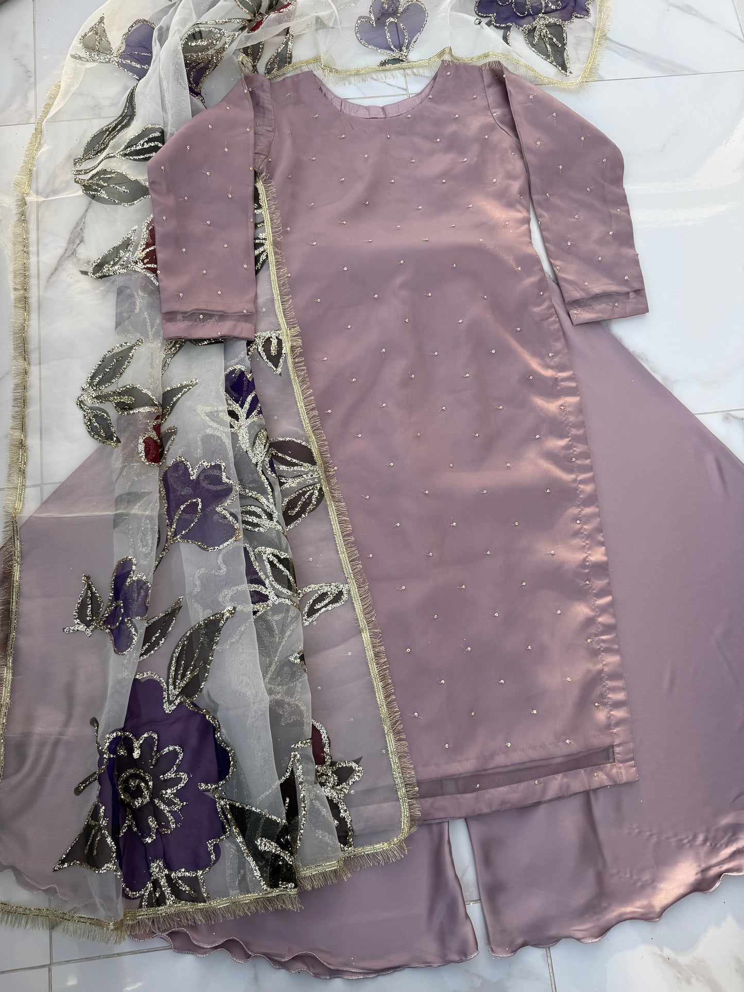 SUHANA - Organza and silk outfit with hand painted dupatta