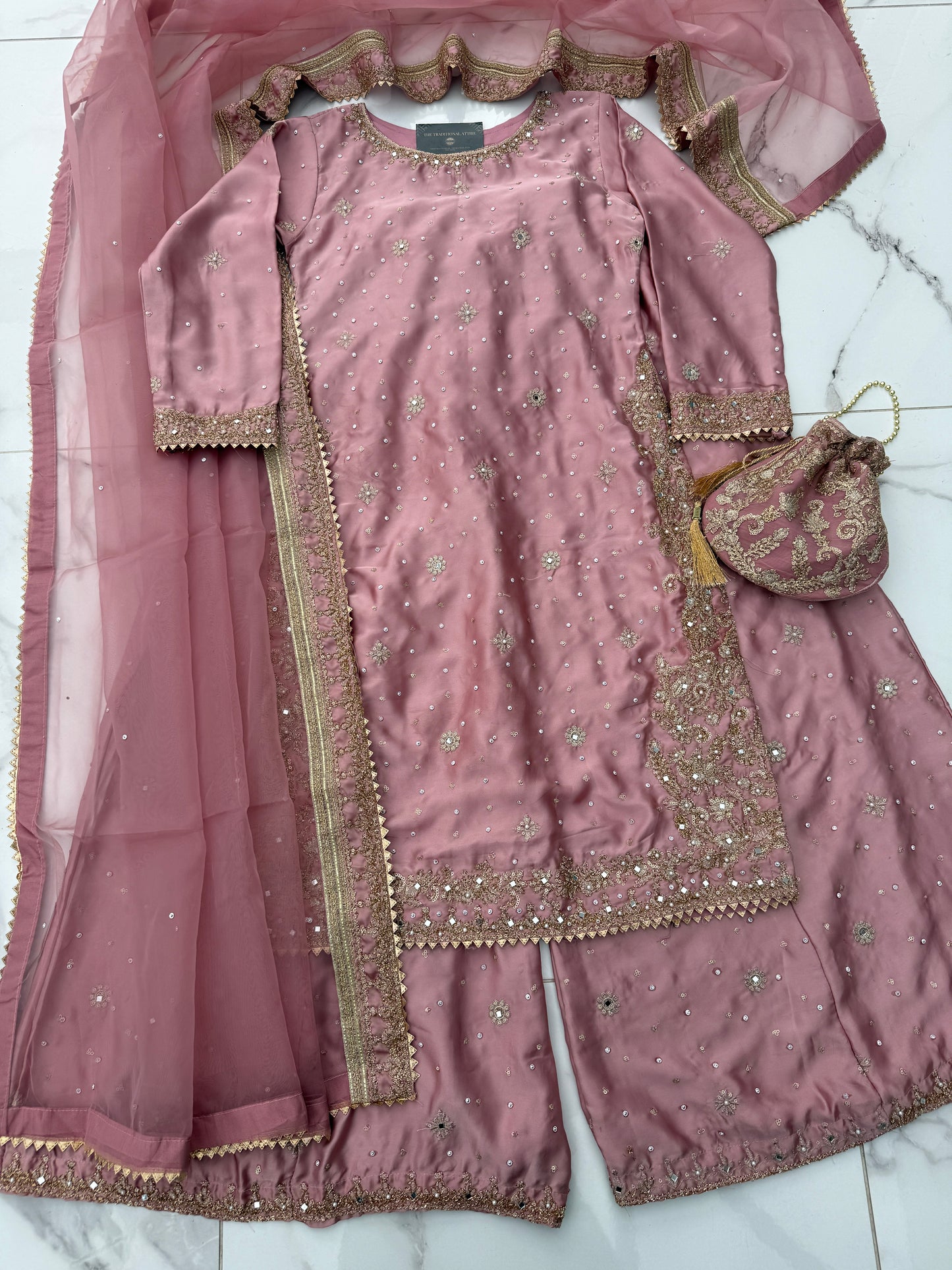 KIARA - Embroidered silk kameez with sharara