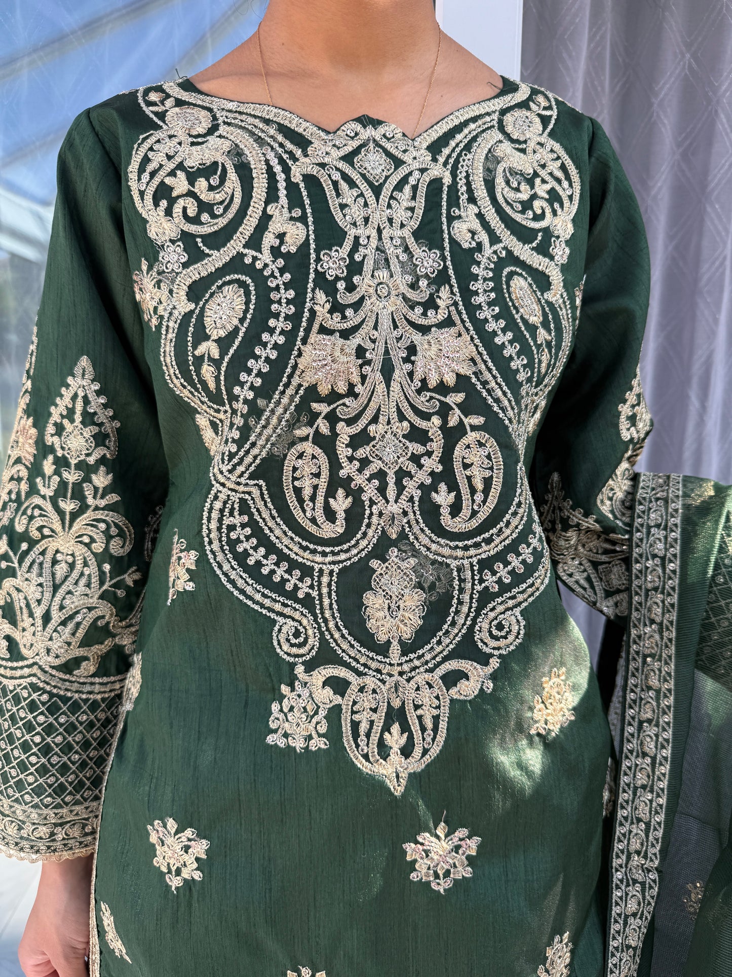 MUSKAAN - Embroidered Zari kameez with plazo