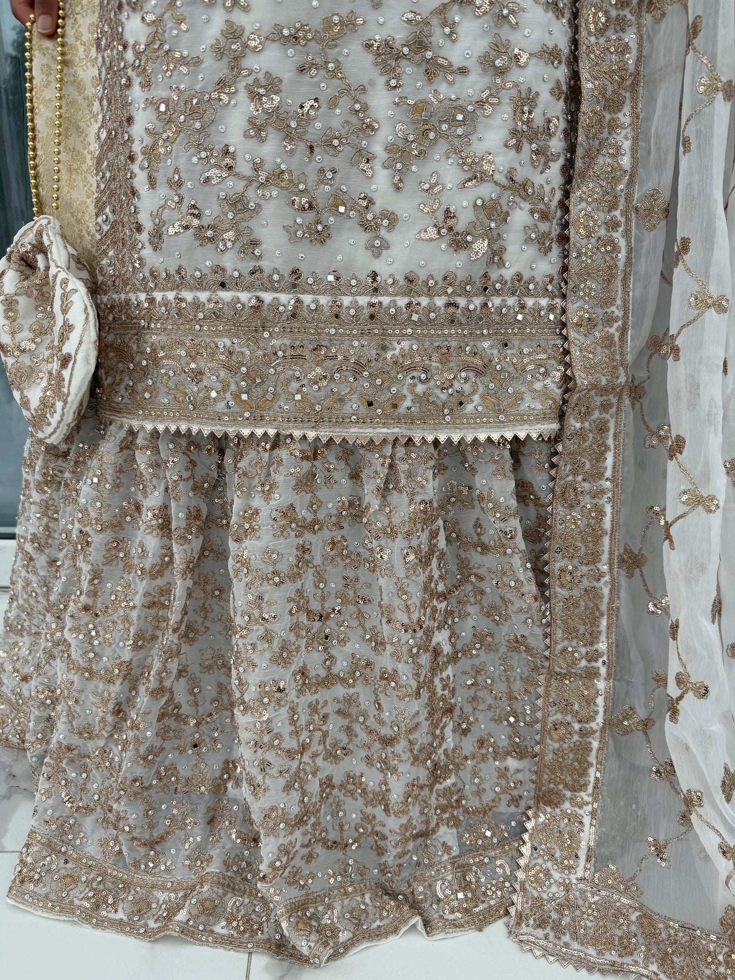 ALISHA - Luxury chiffon kameez with brocade lengha