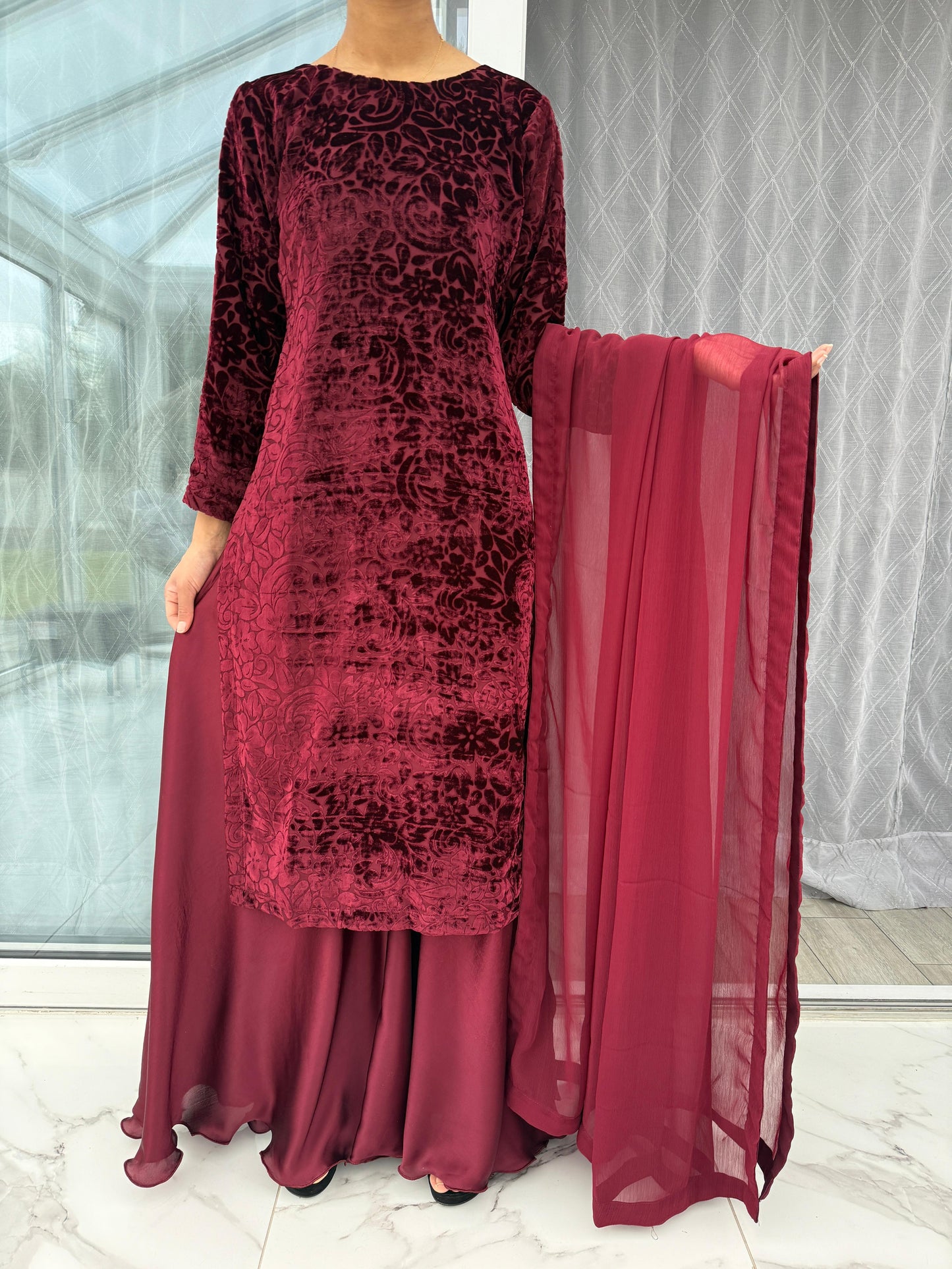ROMAISA- Luxury plachi kameez with silk sharara