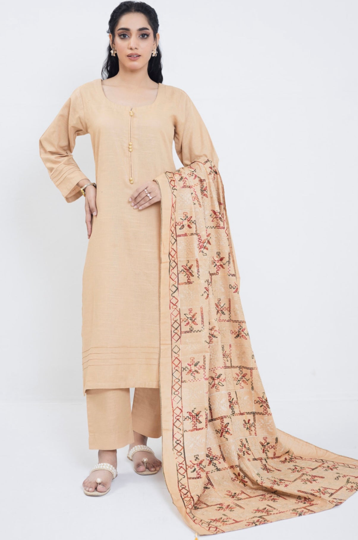HIRA - SOFT KHADDER WITH EMBROIDERED SHAWL