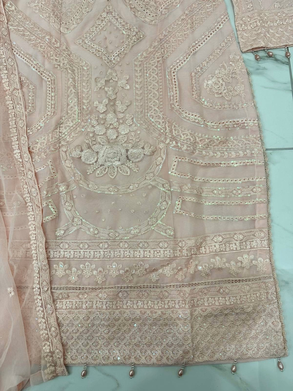 3 piece embroidered chiffon outfit