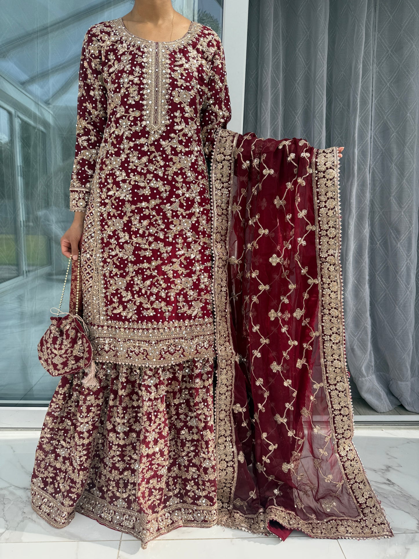 ALISHA - Luxury chiffon kameez with brocade lengha