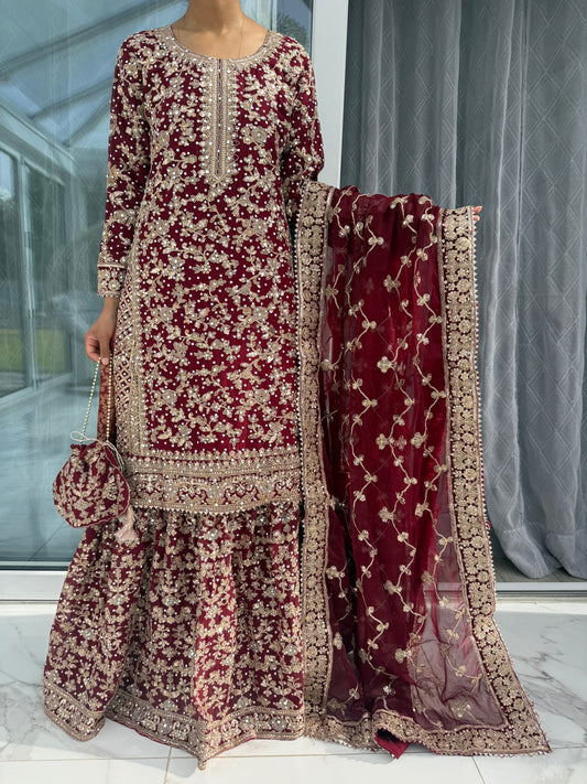 ALISHA - Luxury chiffon kameez with brocade lengha