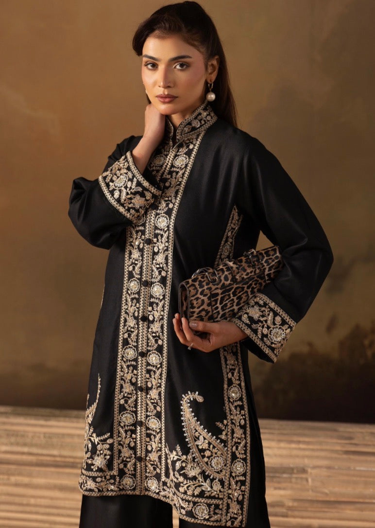 KHAADI COORDS - Embroidered 2 pc Dhanak Khaadi inspired Co-ords Black