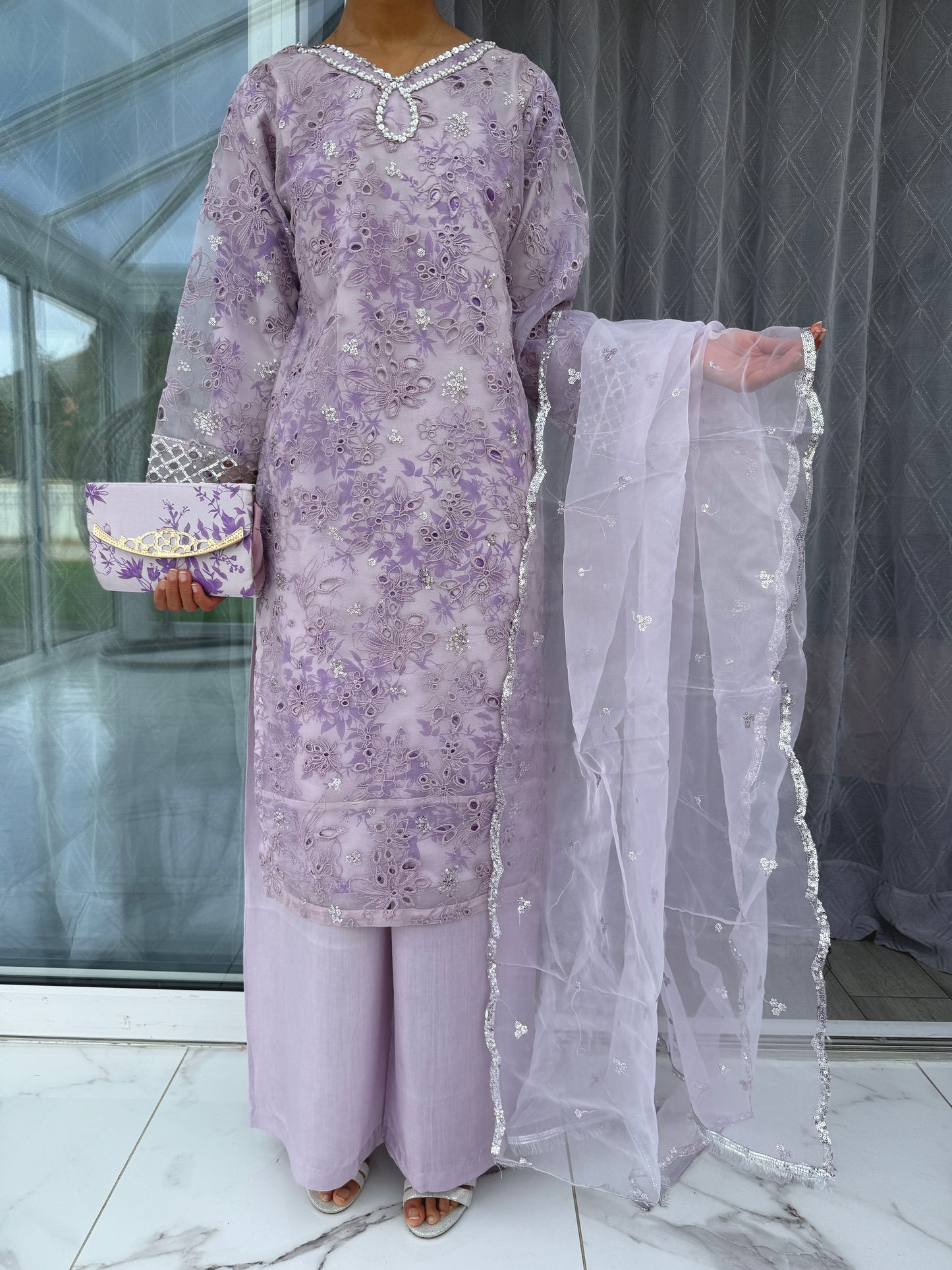 MIA - Mother/daughter embroidered organza kameez with silk lining