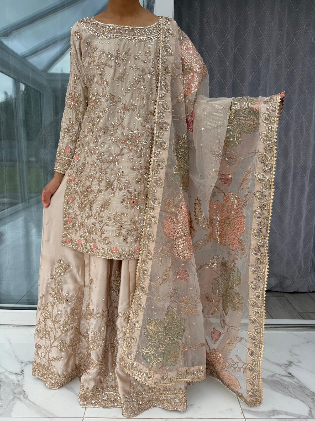 KHAANI - Luxury silk embroidered kameez with sharara