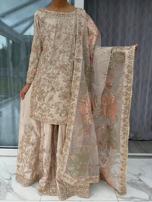 KHAANI - Luxury silk embroidered kameez with sharara
