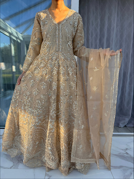 ALAMZEB - Embroidered double layered partywear maxi dress
