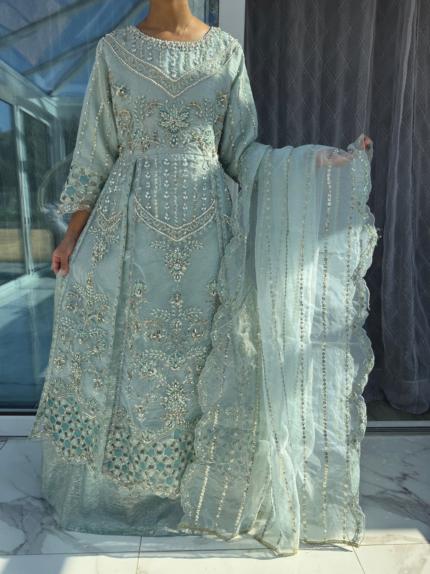 MAYA BLUE - Handwork embellished maxi dress