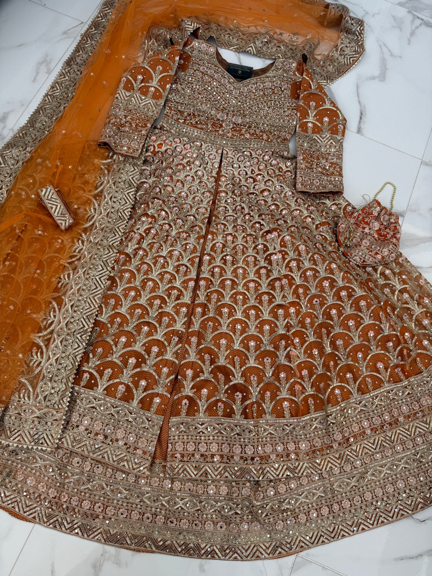 SIYANA - Embroidered net maxi dress with lengha skirt