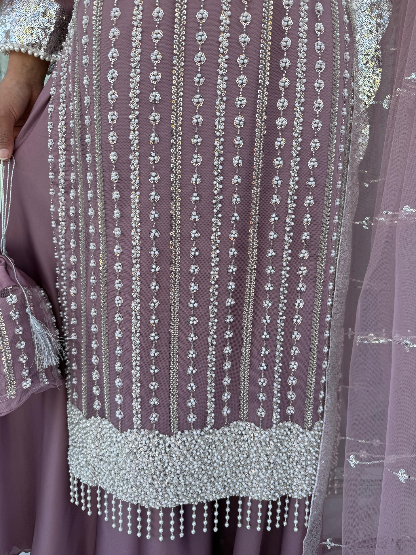 DANIA - Embellished net kameez with Sharara