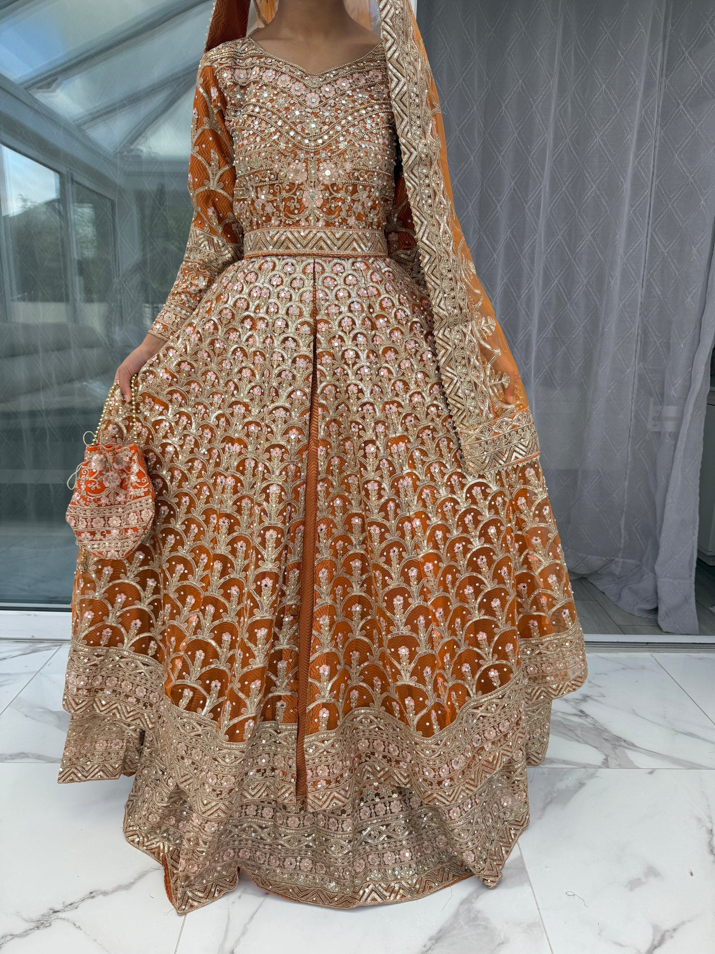 SIYANA - Embroidered net maxi dress with lengha skirt