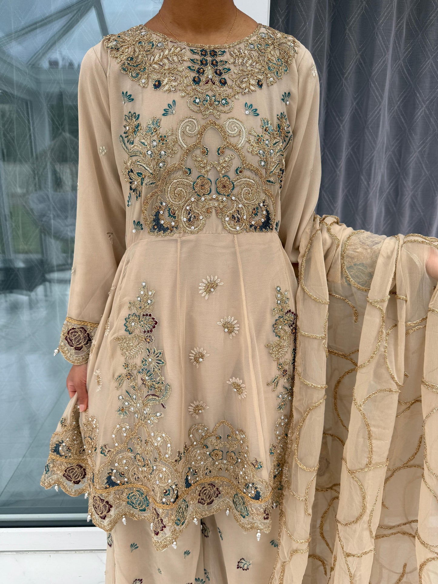 SAMAN - Luxury chiffon peplum dress with plazo