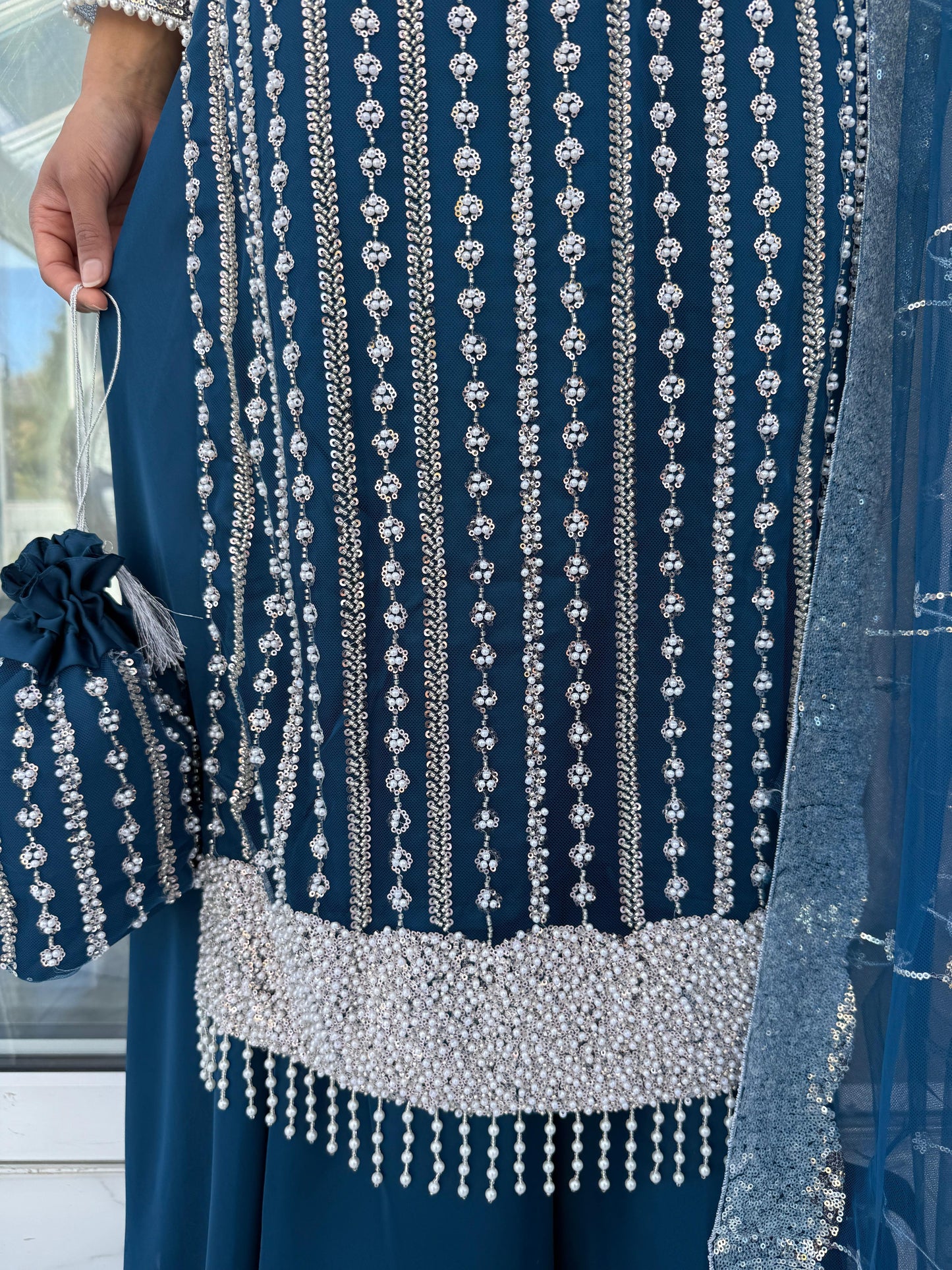 DANIA - Embellished net kameez with Sharara