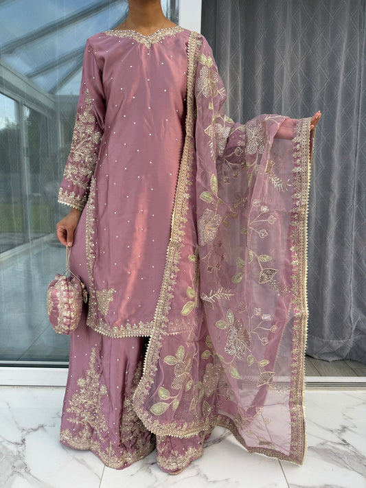 KASHISH - Embroidered silk kameez with Sharara