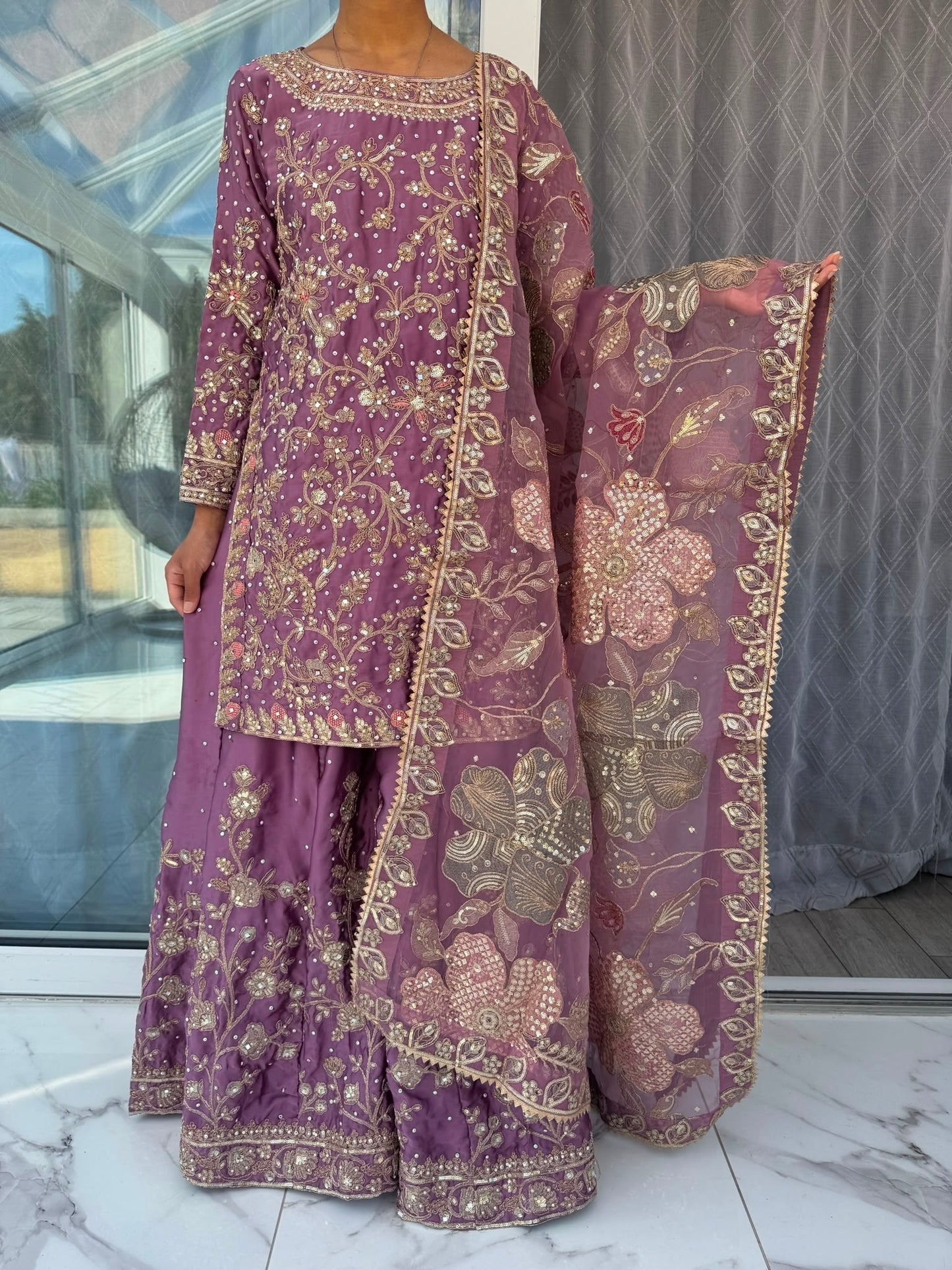 KHAANI - Embroidered luxury silk kameez with sharara