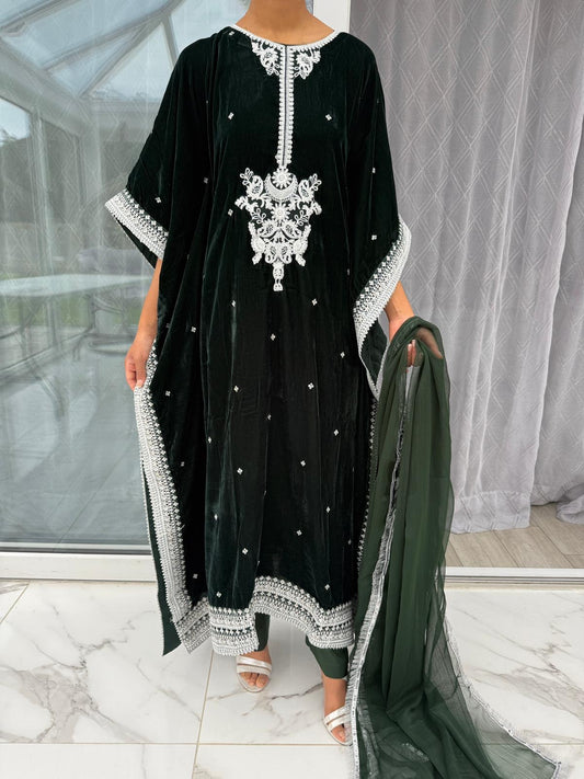 ZAYNA LUX VELVET KAFTAN SIMRANS GREEN