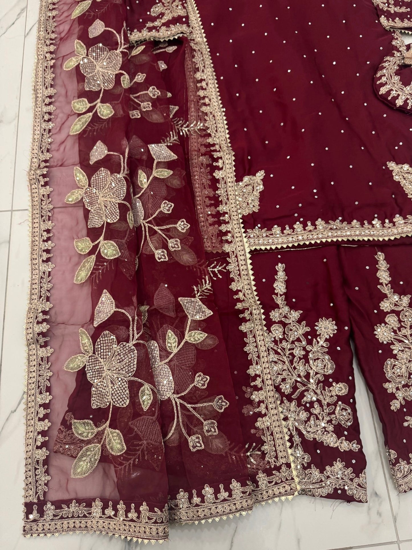 KASHISH MAROON - Embroidered silk kameez with sharara