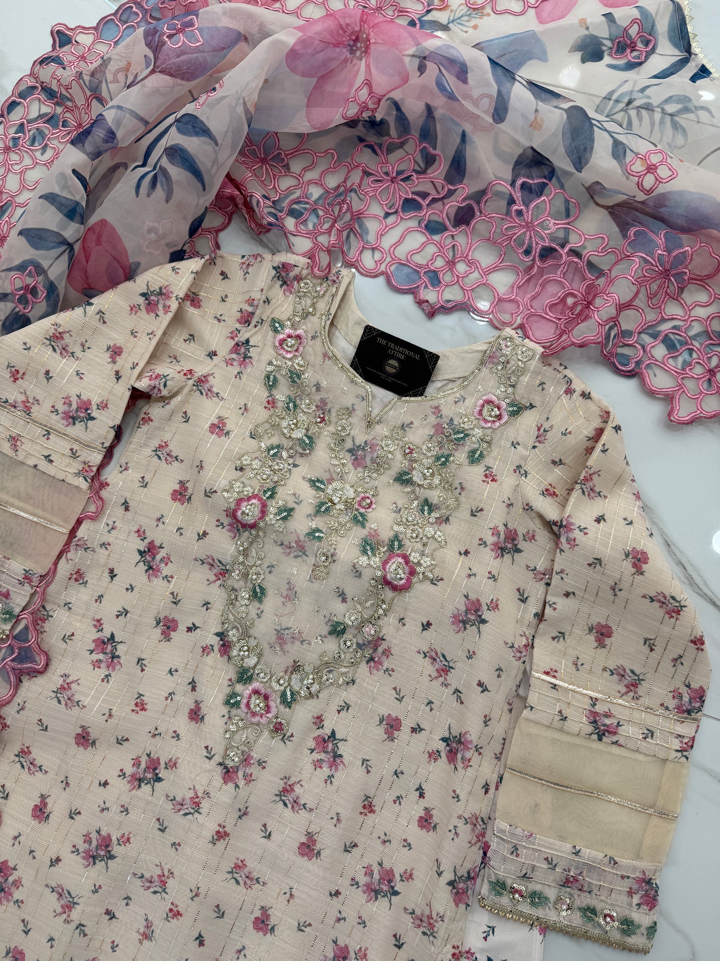 SAJAL - Printed and embroidered Monar kameez with Kali sharara