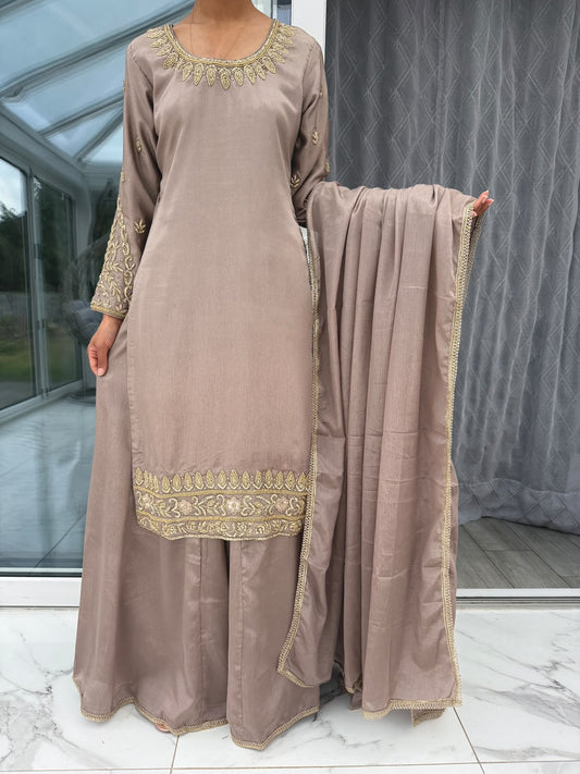 MAAHI - Stonework embellished raw silk kameez with Sharara