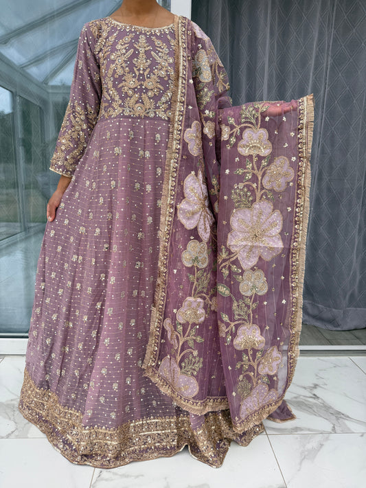 KAINAZ - Embroidered chiffon partywear maxi dress