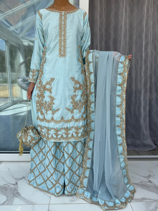 JAAN - Embroidered silk kameez with Sharara